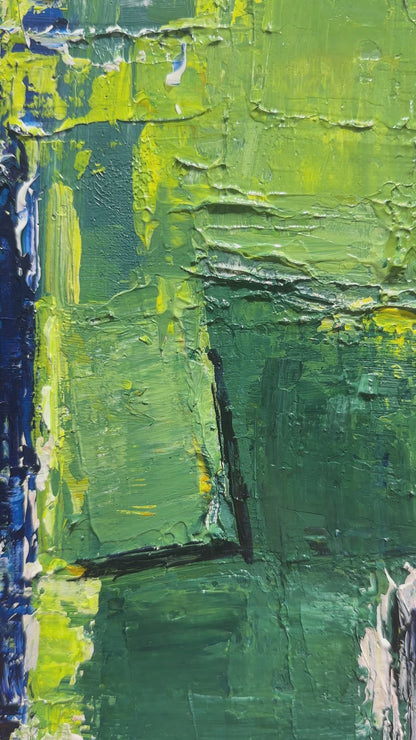 Vibrant Abstract Acrylic Painting in Green and Blue