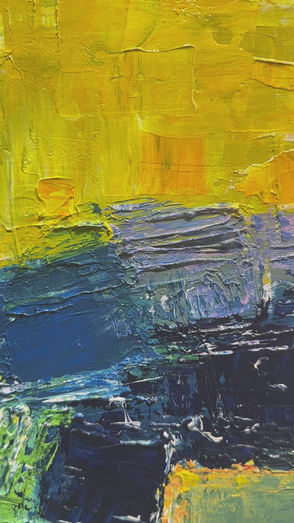 Bold Yellow and Blue Abstract Acrylic Painting