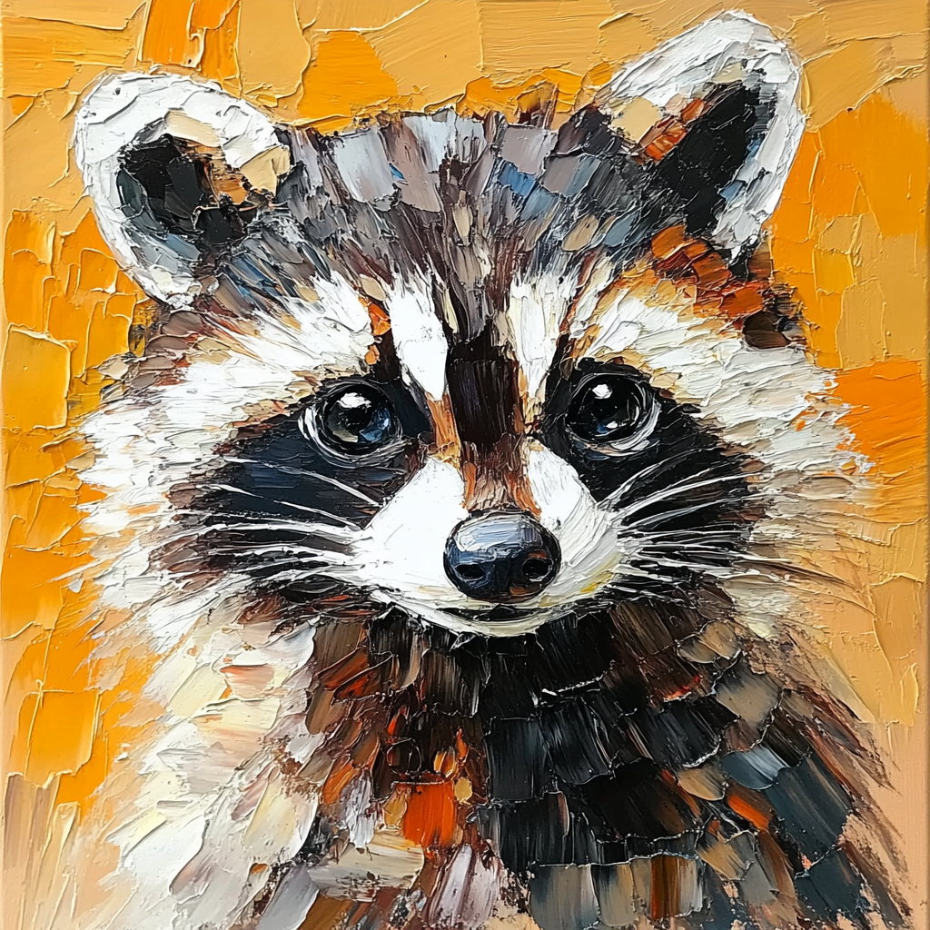 Charming Raccoon Oil Painting - Cute Animal Art for Woodland Nursery Decor