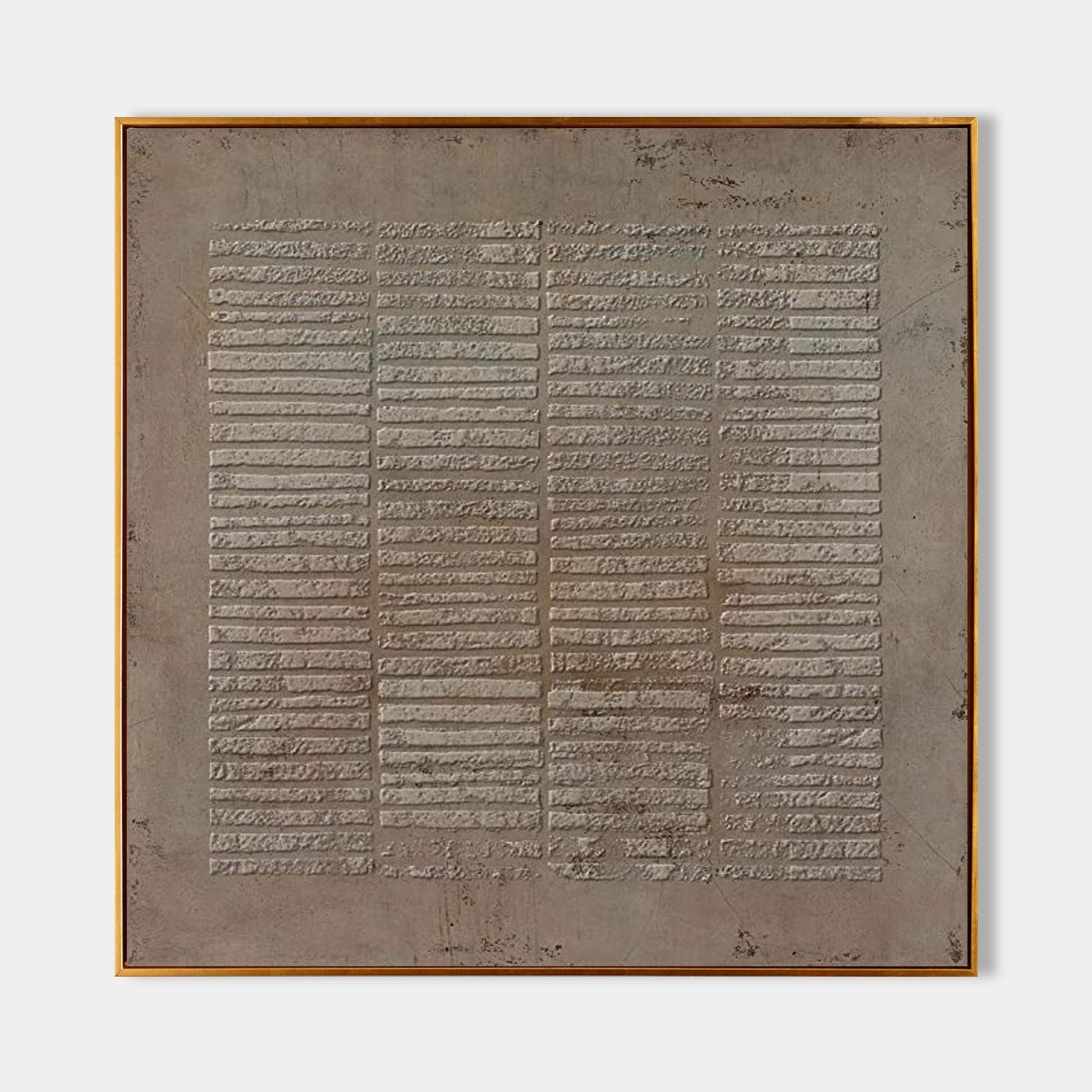 3D textured abstract wall art in neutral colors with gold frame, modern minimalist design
