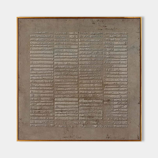 3D textured abstract wall art in neutral colors with gold frame, modern minimalist design