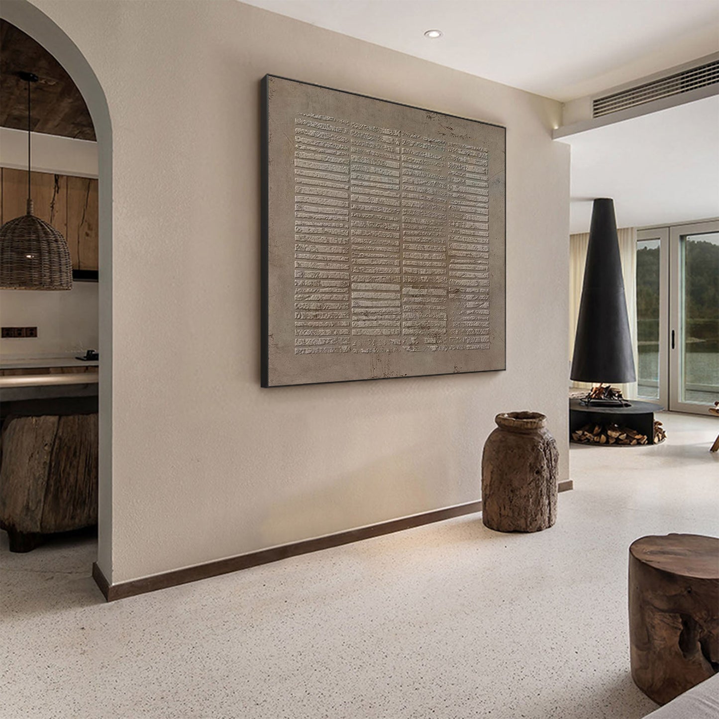 Modern abstract wall art in luxury living room interior