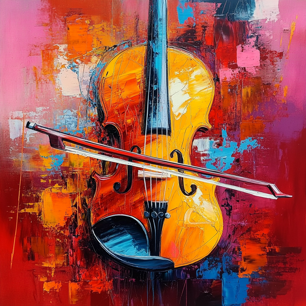 Abstract Violin Painting - Vibrant Music Wall Art for Living Room