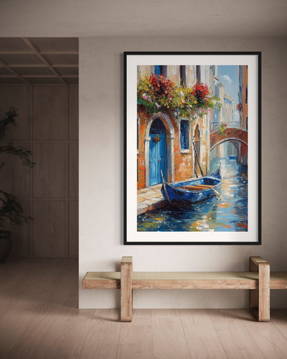 Venetian Canal Serenity: Oil Painting of Venice’s Iconic Gondola Scene