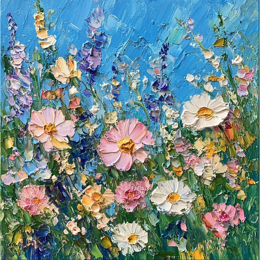 Wildflower Meadow Textured Oil Painting