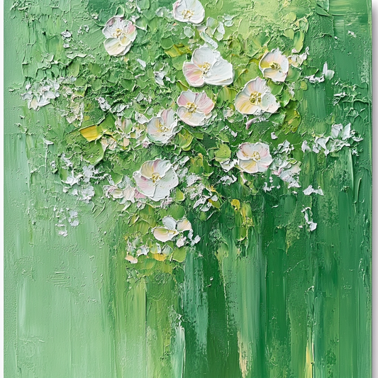 White Blooms in Green Harmony Canvas Art