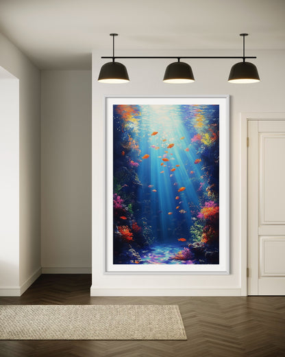 Sunlit Ocean Depths – Tranquil Underwater Oil Painting for Nature Decor