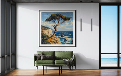 Seaside Pine Tree Coastal Oil Painting