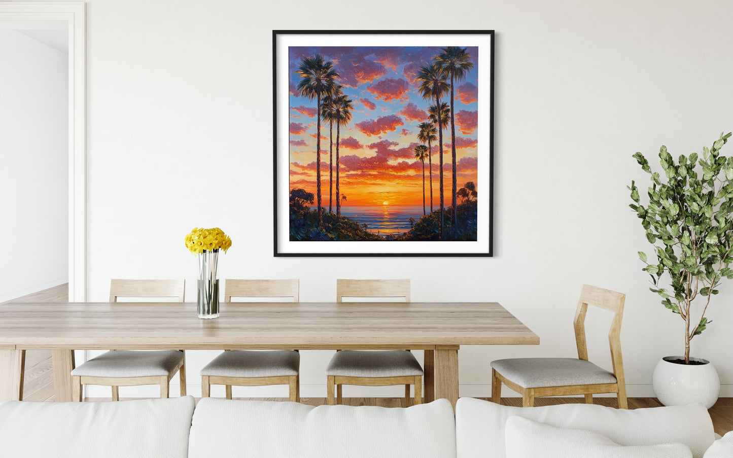 Sunset Palms Hand-Painted Landscape Canvas