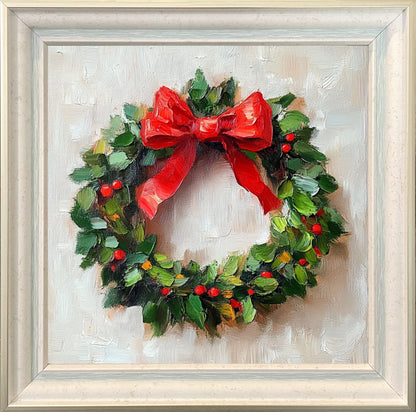 Festive Christmas Wreath Painting - Holiday Wall Art for Seasonal Decor