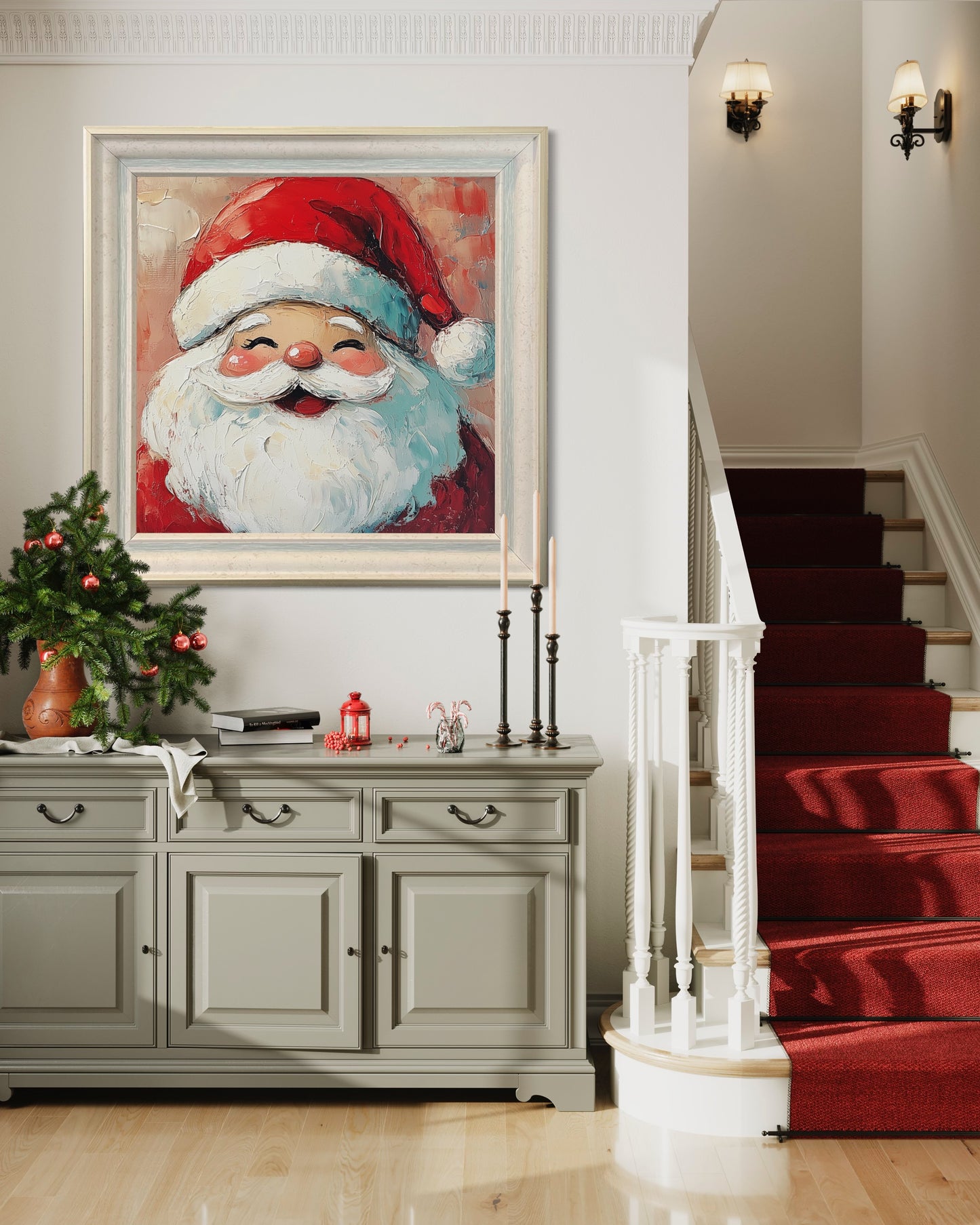 Merry Santa in Red - Heartwarming Holiday Oil Painting