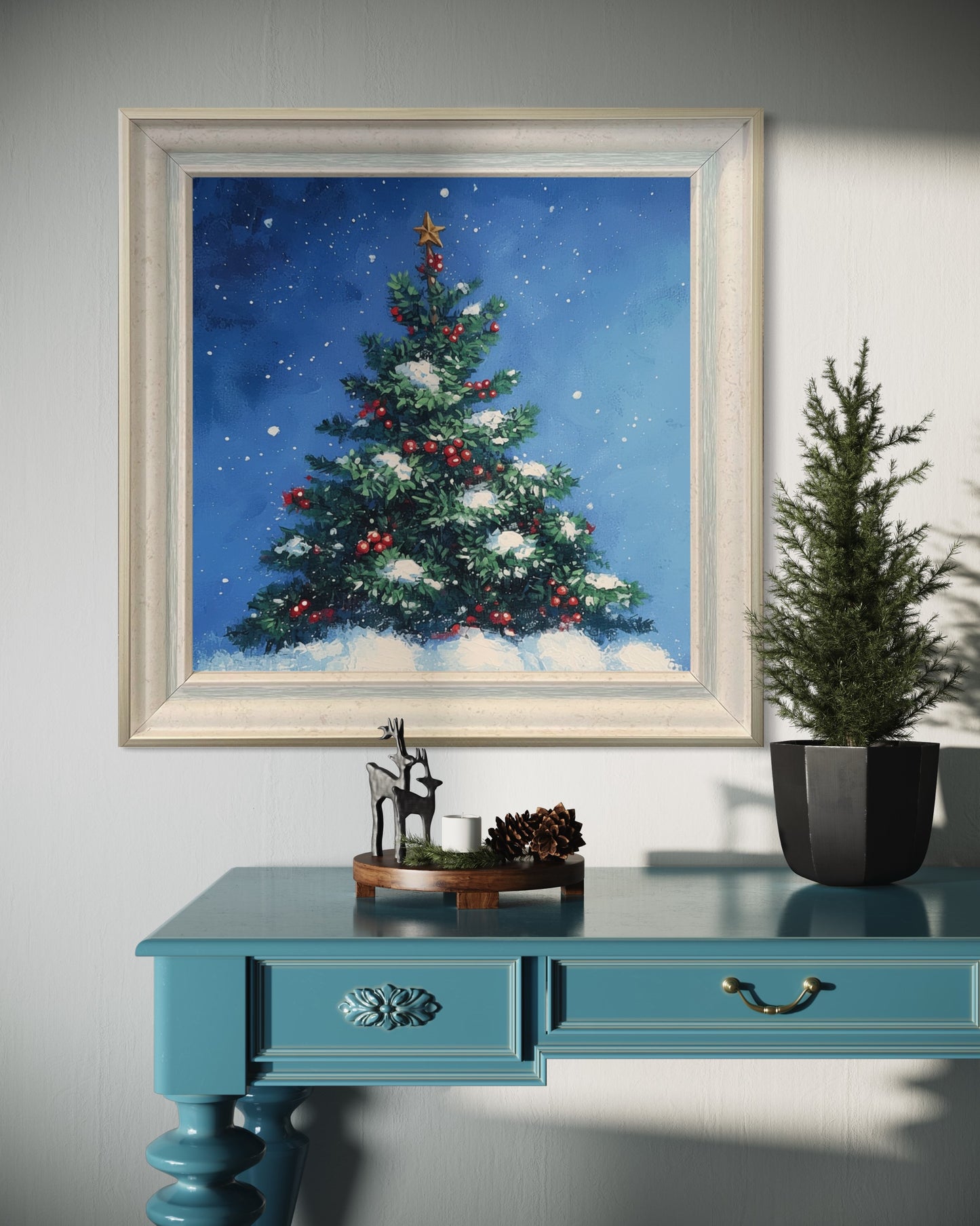 Starlit Christmas Tree - Sparkling Holiday Oil Painting