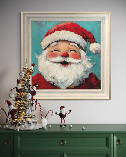 Jolly Santa Claus in Blue - Classic Christmas Oil Painting