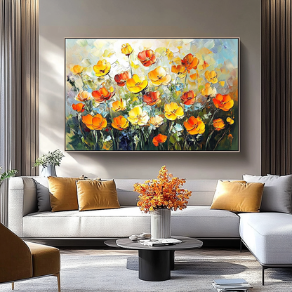 Bright Field of Wildflowers - Lively Oil Painting for Nature Lovers