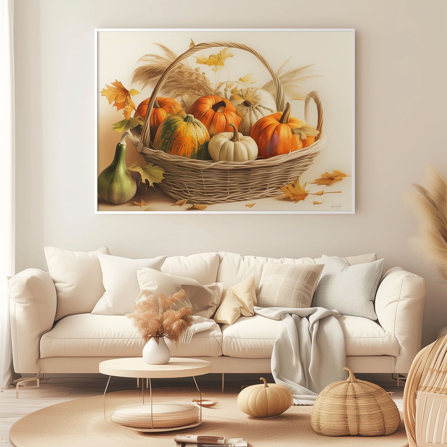 Autumn Pumpkin Basket Hand-Painted Canvas Art