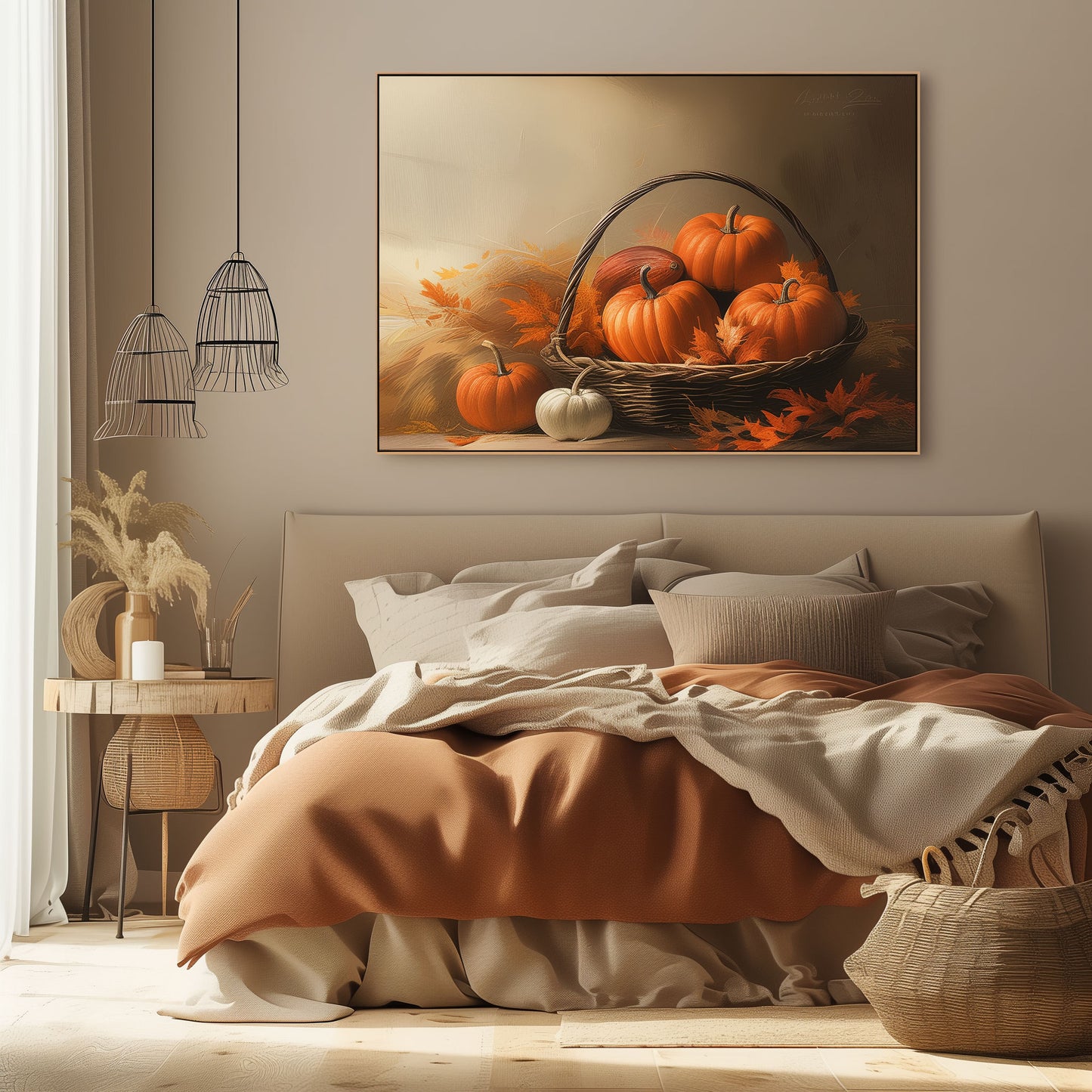 Rustic Pumpkin Basket Fall Canvas Art