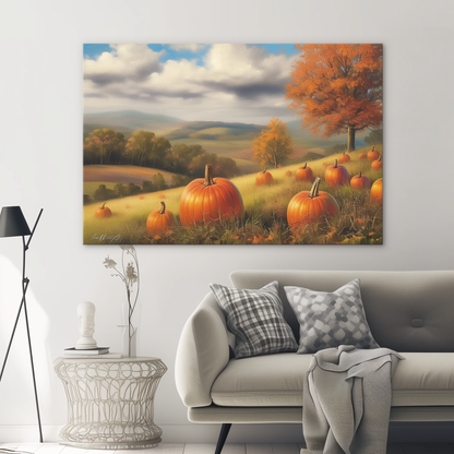 Pumpkin Field in Autumn Hand-Painted Landscape Art