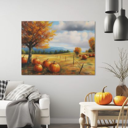 Autumn Hillside Pumpkin Harvest Canvas Oil Painting