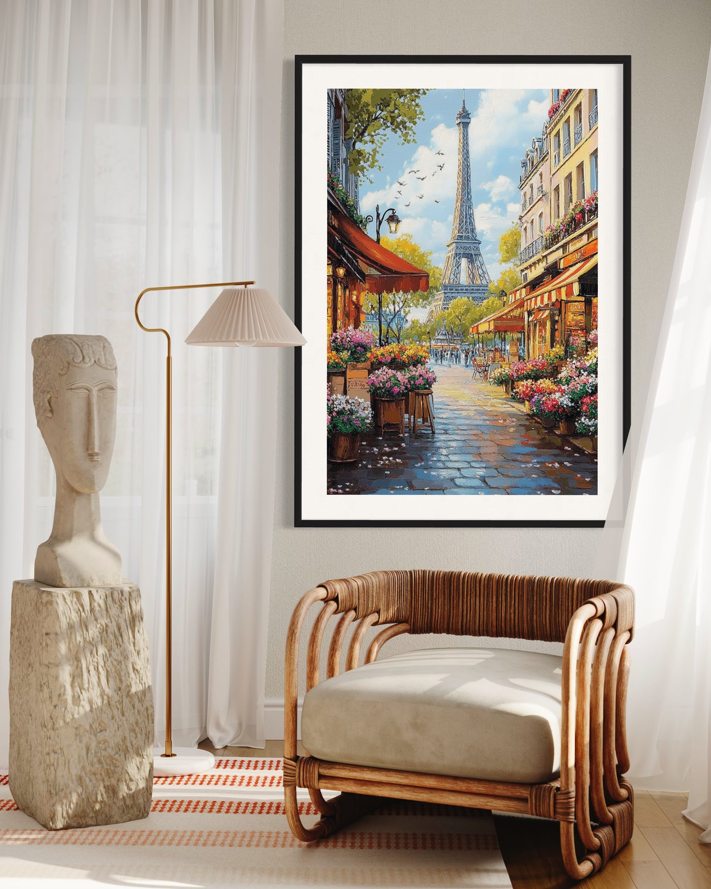 Eiffel Tower Café Stroll: Parisian Street Scene Oil Painting