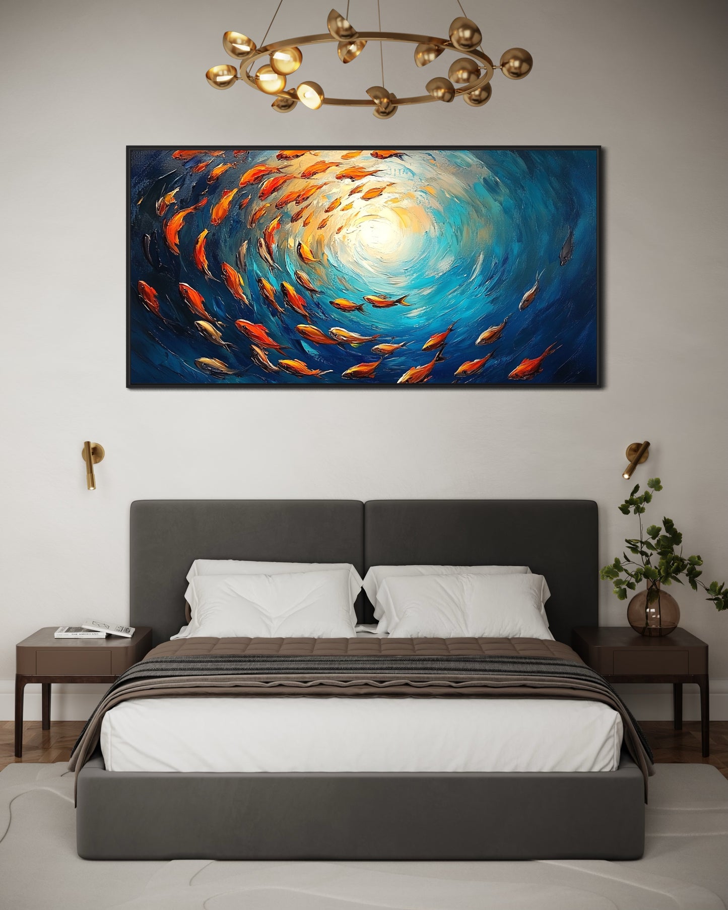 Abstract Fish Swirl – Modern Oil Painting with Bold Colors for Coastal Homes