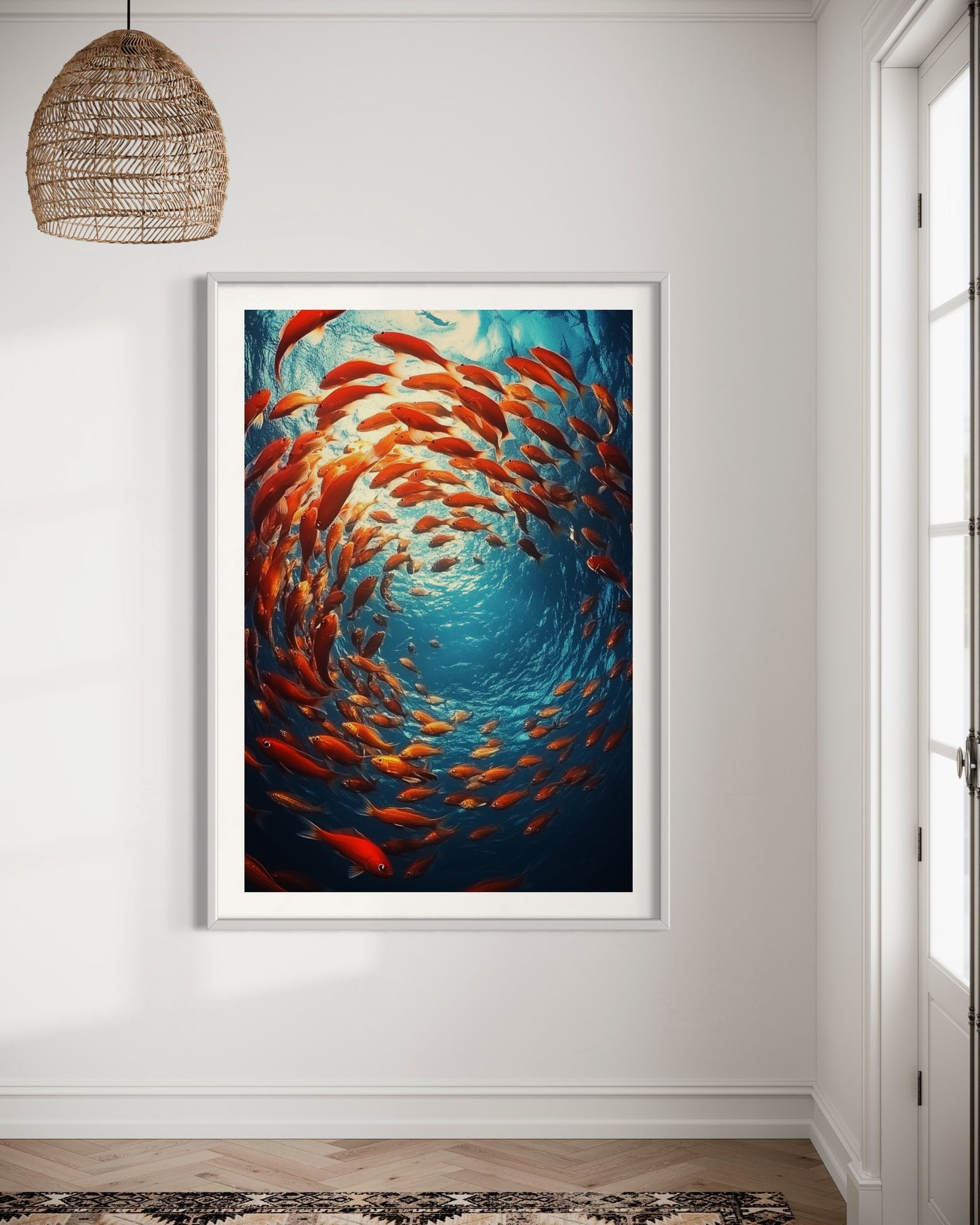 Swirling School of Fish – Underwater Oil Painting for Ocean Lovers