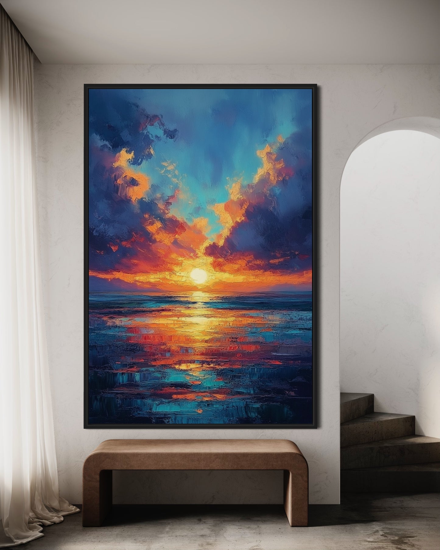 Sunset Reflection on Water – Vibrant Oil Painting for Modern Home Decor