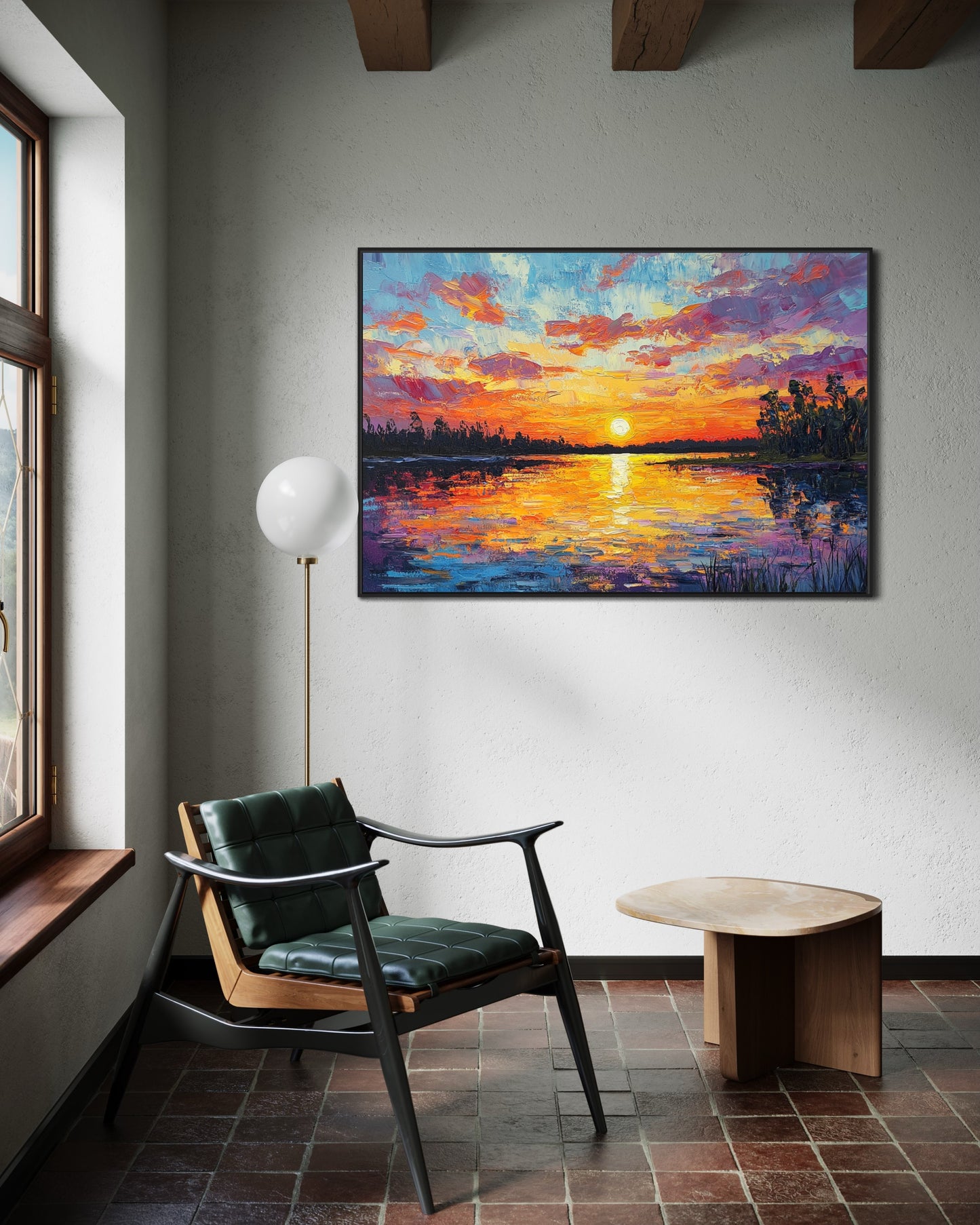 Quiet Sunset by the River – Tranquil Landscape Oil Painting for Relaxed Decor